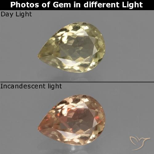 1.10ct Natural Amarelo acastanhado Diásporo com mudança de cor, Formato de pêra, VS