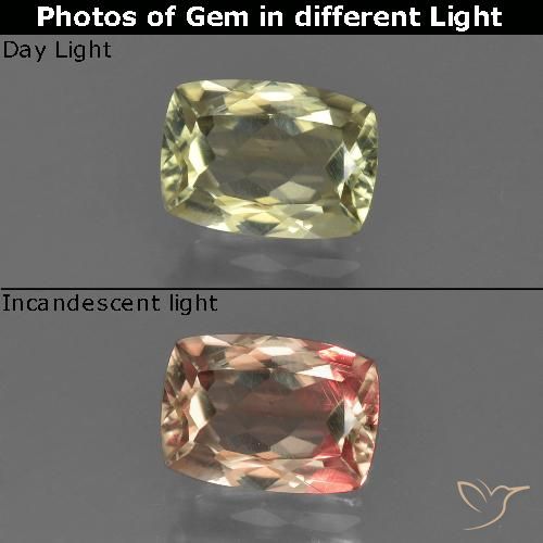 1.08ct Natural Amarelo claro Diásporo com mudança de cor, Almofada, VS