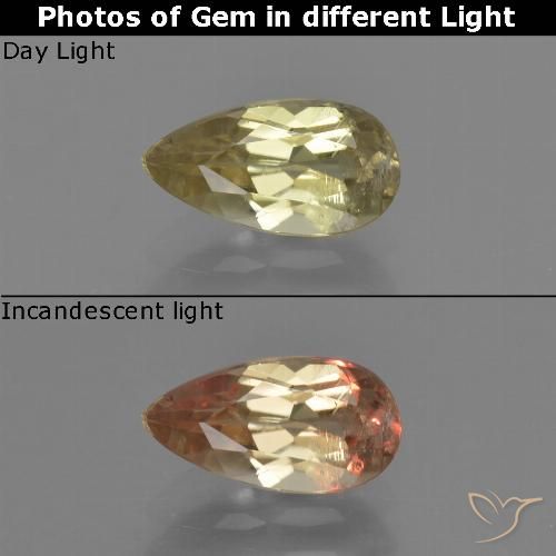 0.86ct Natural Amarelo Terroso Diásporo com mudança de cor, Formato de pêra, VS-SI