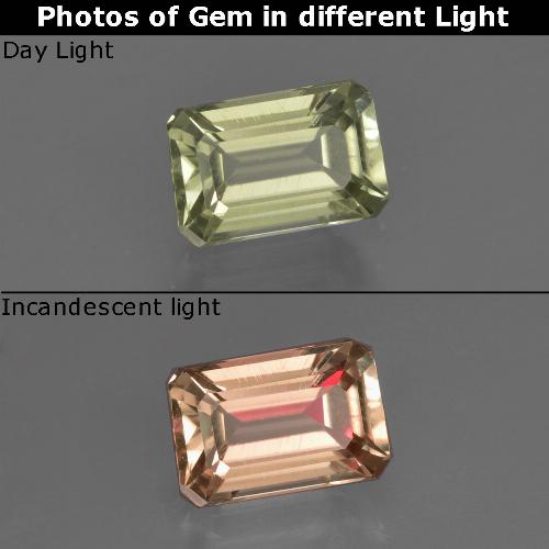 Diasporo de mudança de cor amarelo natural 0,97ct, corte esmeralda, VVS-VS
