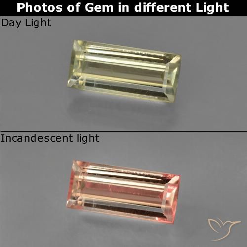 1.18ct Natural amarelo médio Diásporo com mudança de cor, baguete, VS