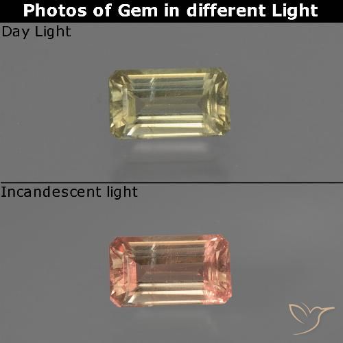 0.68ct Natural amarelo quente Diásporo com mudança de cor, Corte Esmeralda, VS-SI