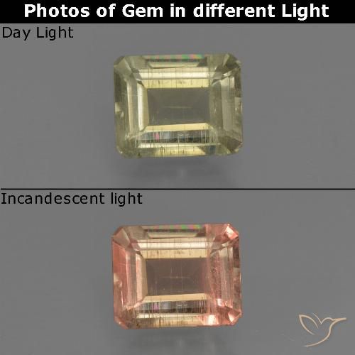 0.71ct Natural Amarelo acastanhado Diásporo com mudança de cor, Corte Esmeralda, VS-SI