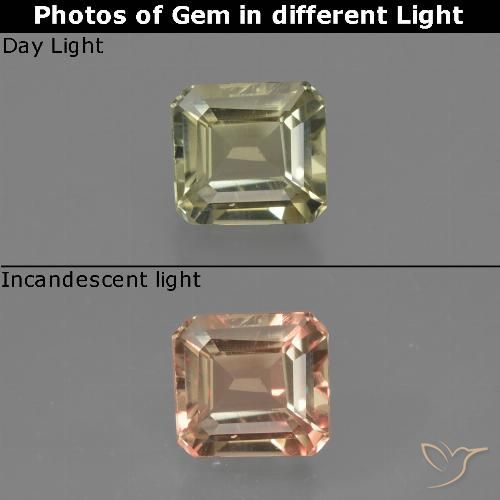 0.74ct Natural Amarelo verde Diásporo com mudança de cor, Corte Esmeralda, VVS-VS