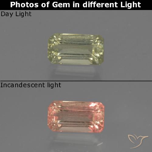 0.79ct Natural Amarelo acastanhado Diásporo com mudança de cor, Corte Esmeralda, VS-SI