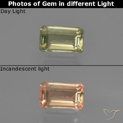 0.70ct Natural Amarelo verde Diásporo com mudança de cor, Corte Esmeralda, VS