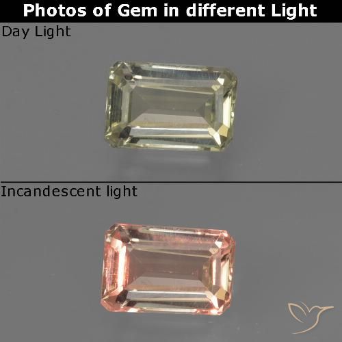 0.82ct Natural amarelo médio Diásporo com mudança de cor, Corte Esmeralda, VVS-VS