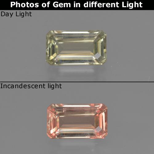 Diasporo de mudança de cor amarelo natural 0,86ct, corte esmeralda, VS