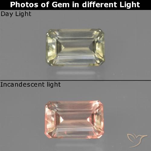 0.85ct Natural Luz amarela Diásporo com mudança de cor, Corte Esmeralda, VS