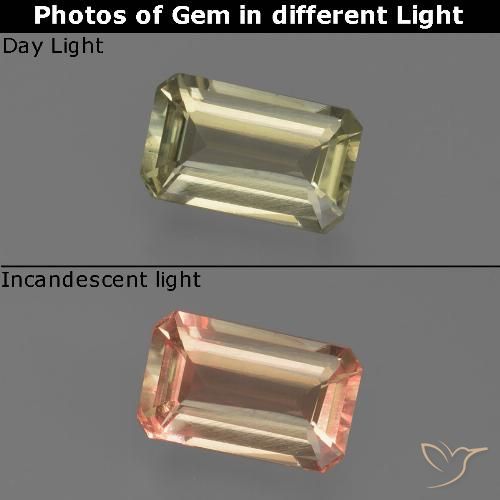 0.81ct Natural Luz amarela Diásporo com mudança de cor, Corte Esmeralda, VS