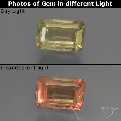 0.97ct Natural Amarelo claro Diásporo com mudança de cor, Corte Esmeralda, VS-SI