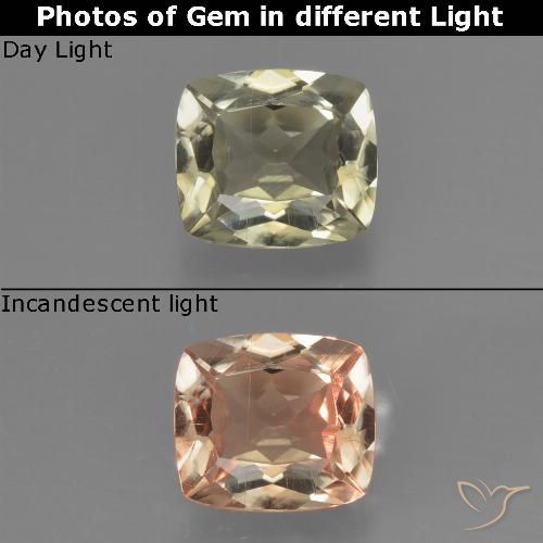 0.91ct Natural Amarelo Dourado Muito Claro Diásporo com mudança de cor, Almofada, VS