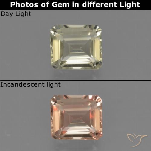 0.89ct Natural Amarelo muito claro Diásporo com mudança de cor, Corte Esmeralda, VS
