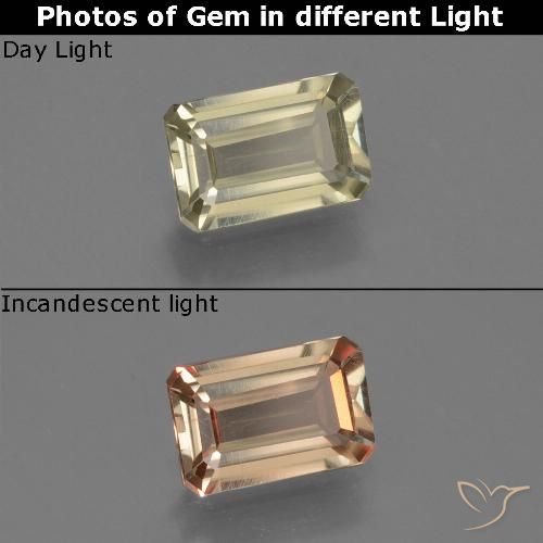 0.67ct Natural Amarelo acastanhado Diásporo com mudança de cor, Corte Esmeralda, VS