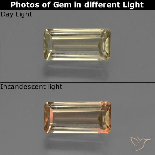 0.75ct Natural Amarelo claro Diásporo com mudança de cor, Corte Esmeralda, VS