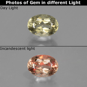 Diasporo de mudança de cor mudança de cor natural 0,93ct, corte oval, VS