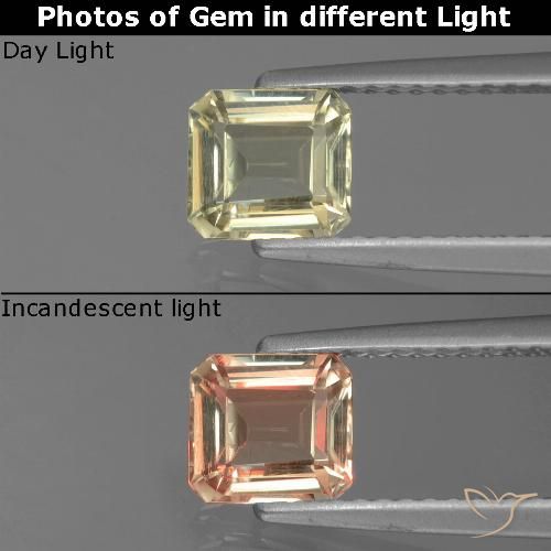 0.92ct Natural Amarelo muito claro Diásporo com mudança de cor, Corte Esmeralda, VS