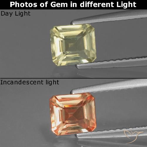 0.99ct Natural Amarelo muito claro Diásporo com mudança de cor, Corte Esmeralda, VS