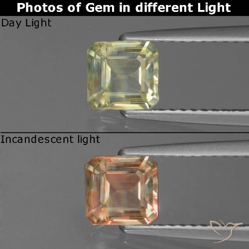 0.87ct Natural Amarelo muito claro Diásporo com mudança de cor, Corte Esmeralda, VS
