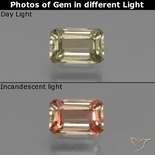 Diasporo de mudança de cor amarelo natural 1,03ct, corte esmeralda, VVS-VS