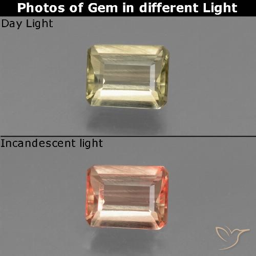 0.88ct Natural Amarelo muito claro Diásporo com mudança de cor, Corte Esmeralda, VVS-VS