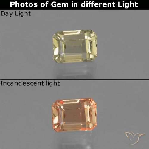 0.96ct Natural Amarelo claro Diásporo com mudança de cor, Corte Esmeralda, VVS-VS