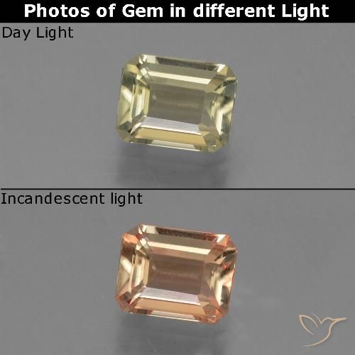 0.95ct Natural Amarelo claro Diásporo com mudança de cor, Corte Esmeralda, VVS-VS