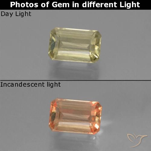 0.97ct Natural Luz amarela Diásporo com mudança de cor, Corte Esmeralda, VS