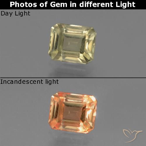 Diasporo de mudança de cor amarelo natural 1,19ct, corte esmeralda, VS