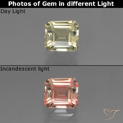 Diasporo de mudança de cor amarelo natural 0,85ct, corte esmeralda, VVS-VS