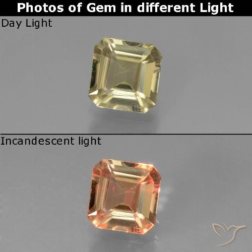 0.84ct Natural Amarelo Terroso Diásporo com mudança de cor, Corte Esmeralda, VVS-VS