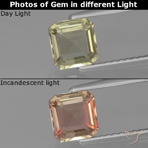 1.04ct Natural Amarelo Muito Pálido Diásporo com mudança de cor, Corte Esmeralda, VVS-VS