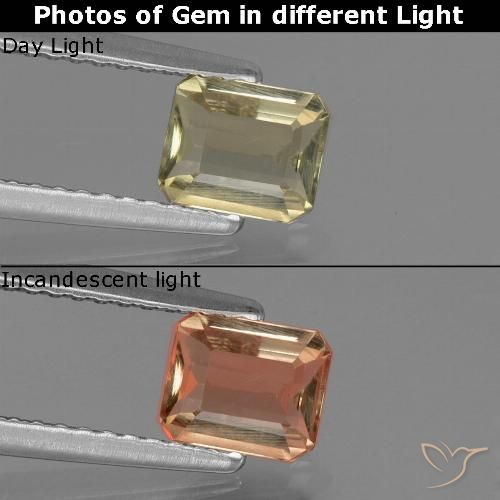 0.74ct Natural amarelo quente Diásporo com mudança de cor, Corte Esmeralda, VS