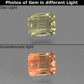 Diasporo de mudança de cor amarelo natural 1,06ct, corte esmeralda, VS
