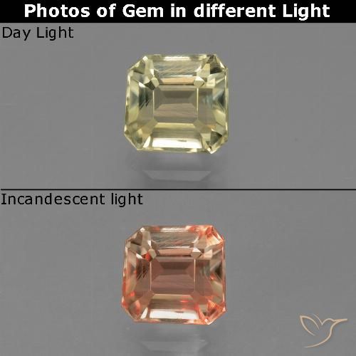 0.86ct Natural Amarelo muito claro Diásporo com mudança de cor, Corte Esmeralda, VVS-VS