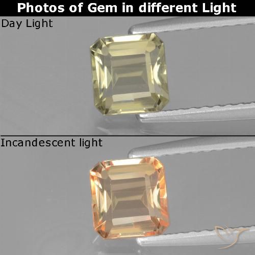 0.85ct Natural Luz amarela Diásporo com mudança de cor, Corte Esmeralda, VVS-VS