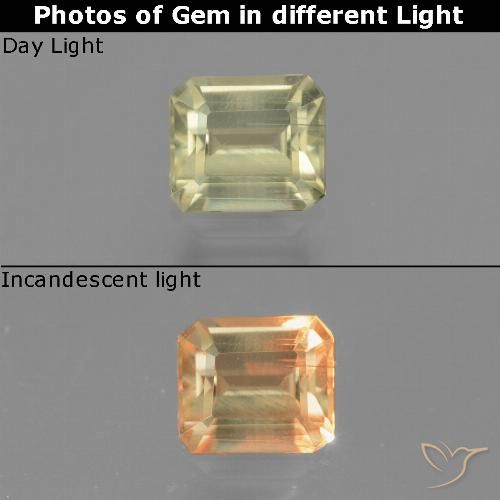 0.81ct Natural amarelo suave Diásporo com mudança de cor, Corte Esmeralda, VS