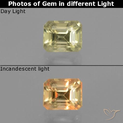 0.87ct Natural Luz amarela Diásporo com mudança de cor, Corte Esmeralda, VS
