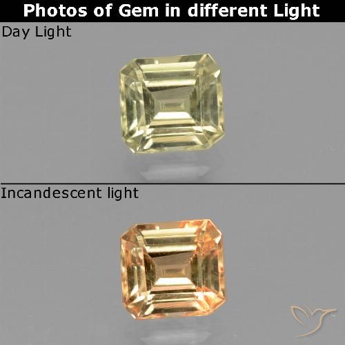 0.87ct Natural amarelo suave Diásporo com mudança de cor, Corte Esmeralda, VS