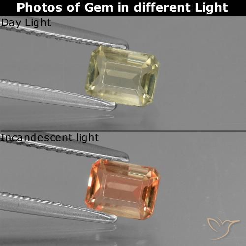 0.78ct Natural Luz amarela Diásporo com mudança de cor, Corte Esmeralda, VS