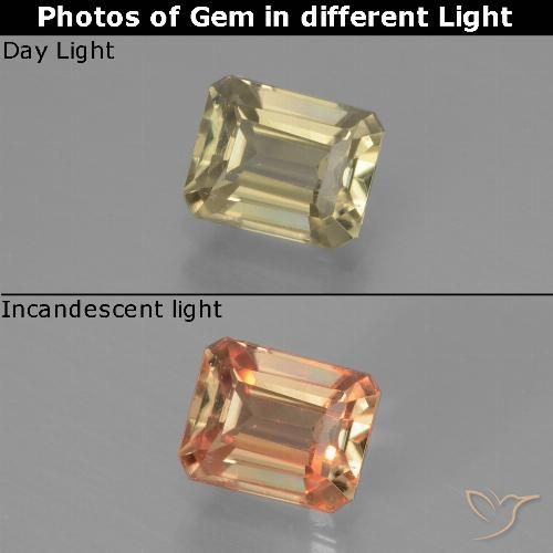 0.86ct Natural Amarelo Terroso Diásporo com mudança de cor, Corte Esmeralda, VS