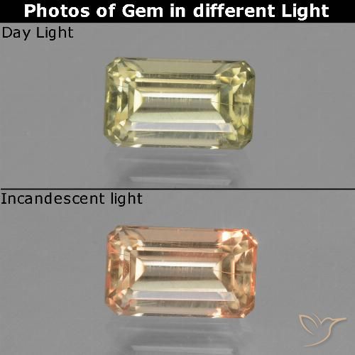 1.20ct Natural Luz amarela Diásporo com mudança de cor, Corte Esmeralda, VS