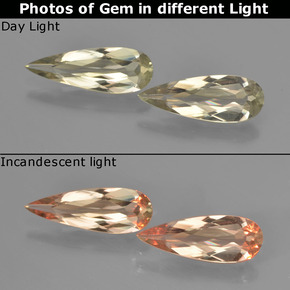 Pedras preciosas de diasporo de mudança de cor amarelo natural de 2,22 ct, formato de pêra, VVS