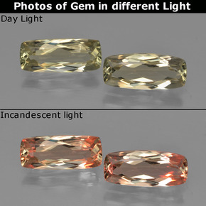 Pedras preciosas de diasporo de mudança de cor amarelo natural de 2,61 ct, almofada cortada, VVS
