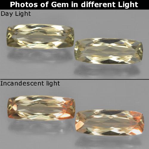 Pedras preciosas de diasporo de mudança de cor amarelo natural de 2,78 ct, almofada cortada, VVS