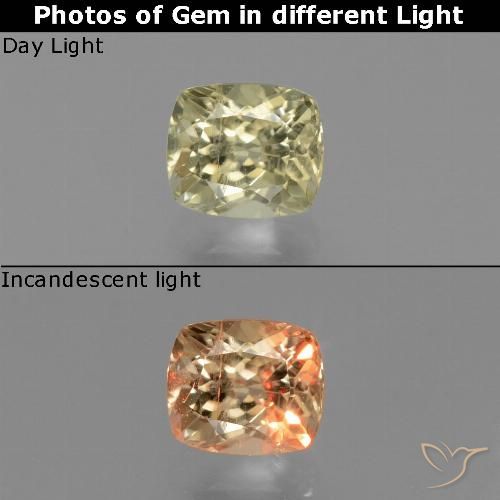 0.86ct Natural Amarelo claro Diásporo com mudança de cor, Almofada, VS