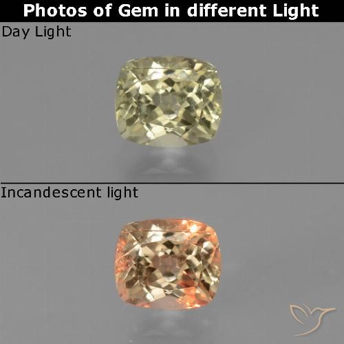 0.85ct Natural amarelo bege Diásporo com mudança de cor, Almofada, VS