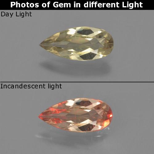 Diasporo de mudança de cor amarelo natural 0,61ct, formato de pêra, VVS-VS