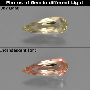 Diásporo com mudança de cor amarelo quente Natural 0.58ct, Formato de pêra, VVS-VS