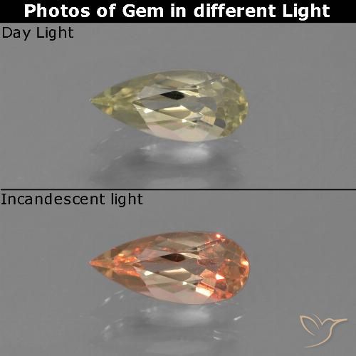 0.61ct Natural Amarelo Dourado Claro Diásporo com mudança de cor, Formato de pêra, VVS-VS